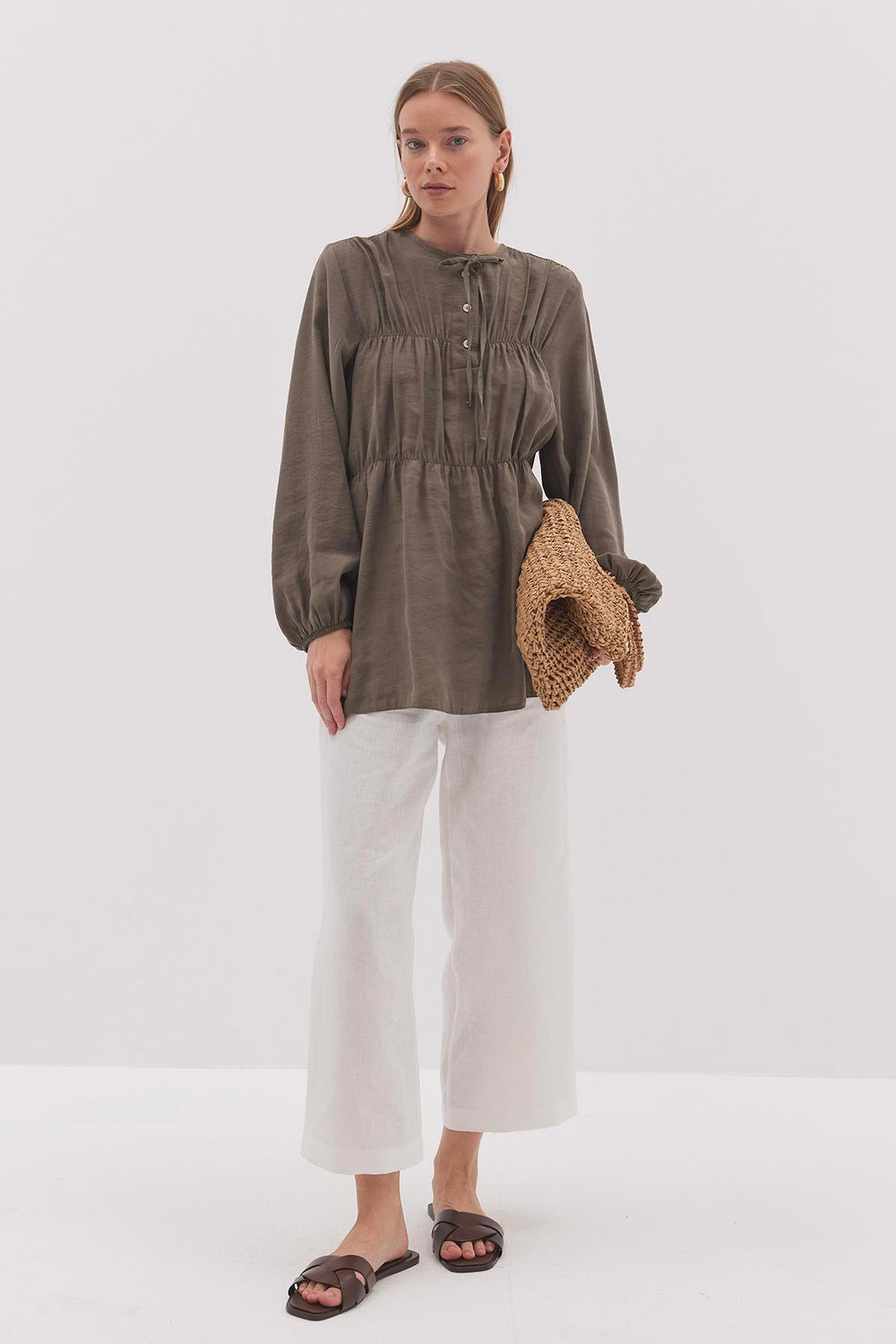 Shirred Modal Top Khaki