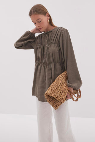 Büzgülü Modal Üst Haki - Fahhar Design