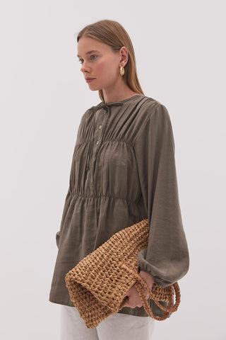 Büzgülü Modal Üst Haki - Fahhar Design