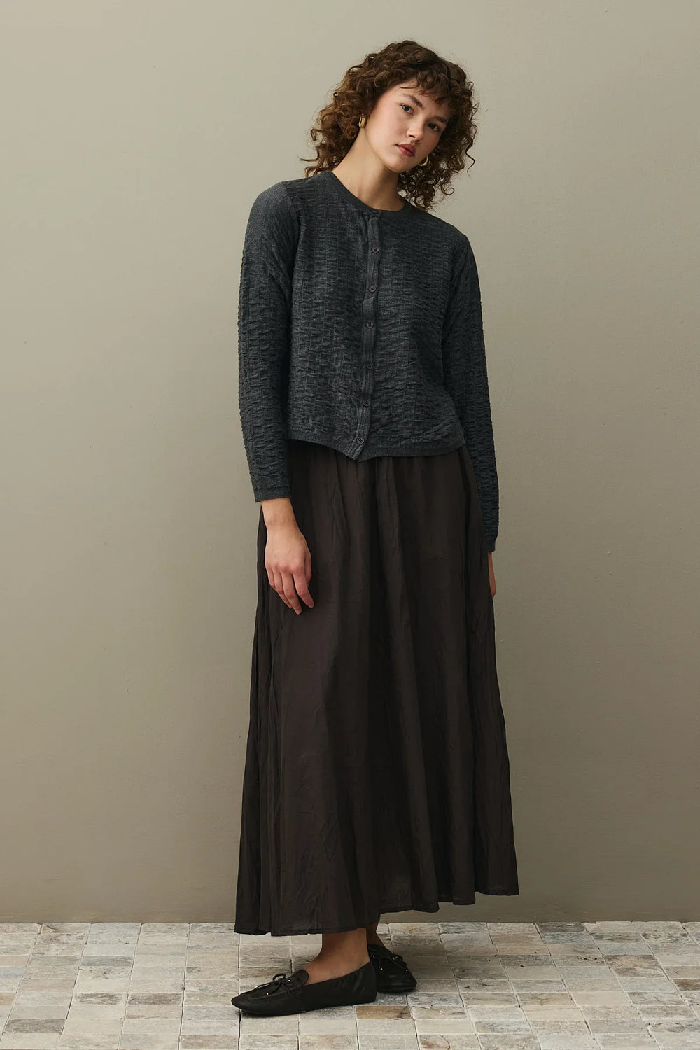 Shirred Viscone Cardigan Anthracite