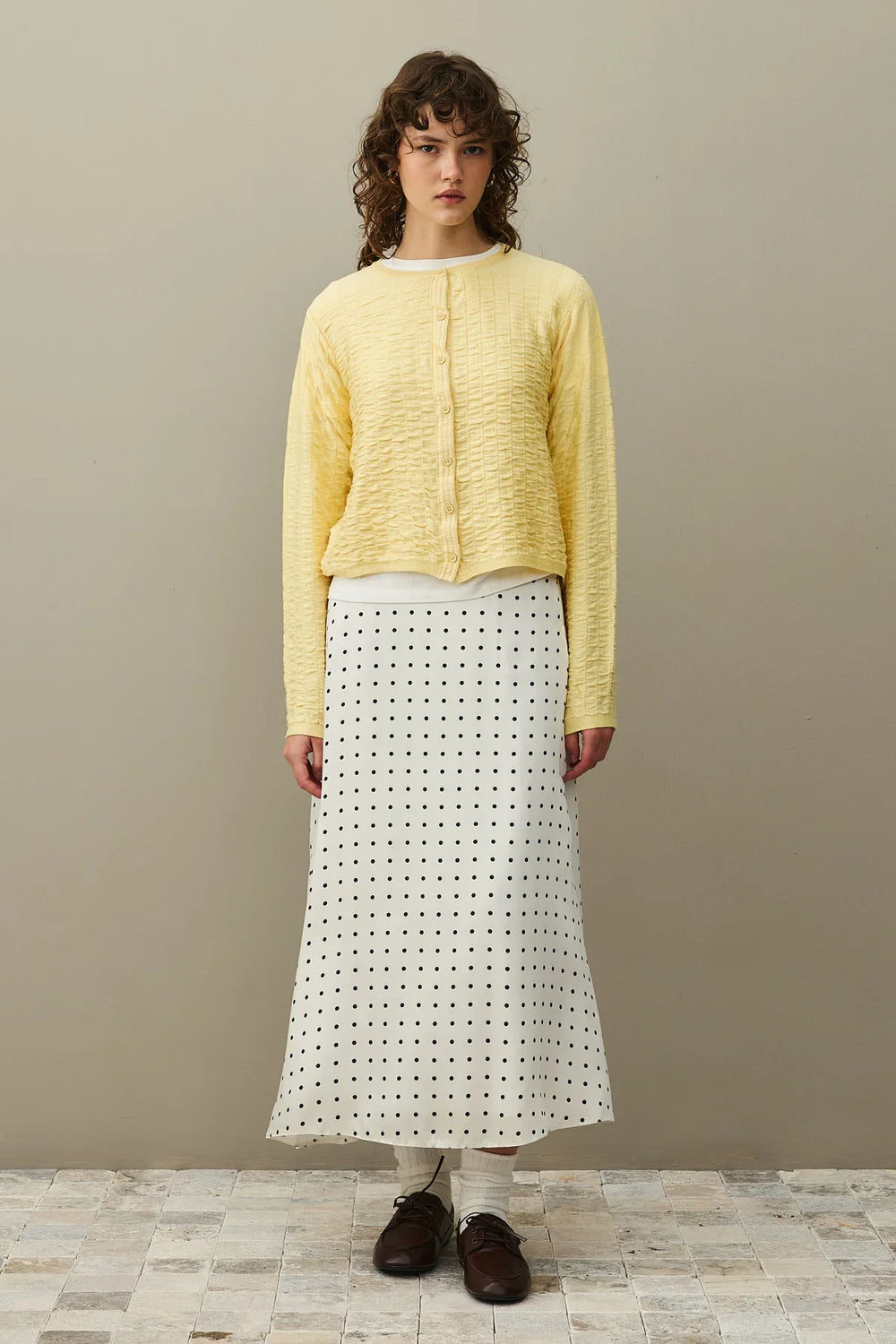 Shirred Viscone Cardigan Yellow