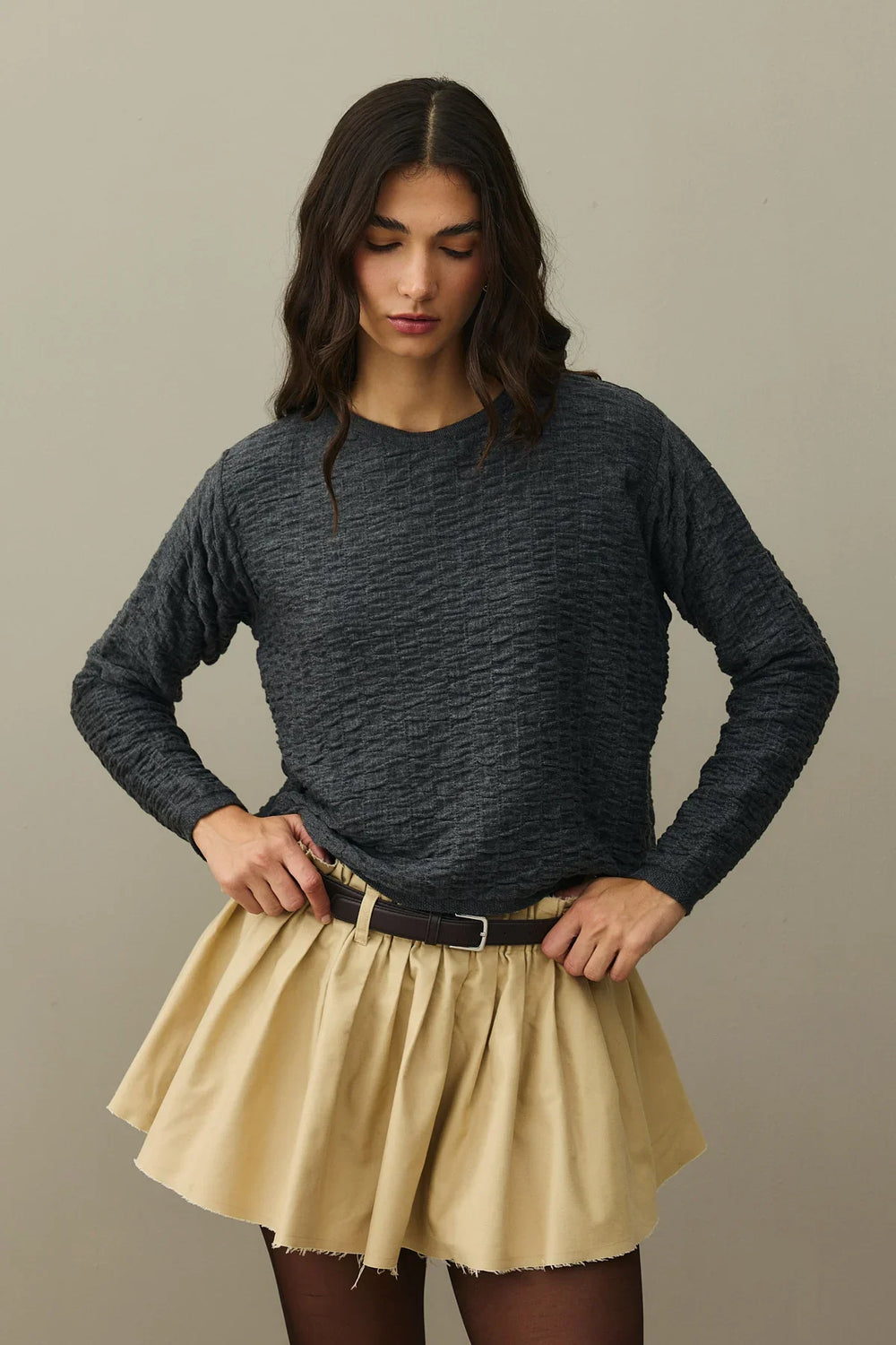 Shirred Viscone Sweater Anthracite