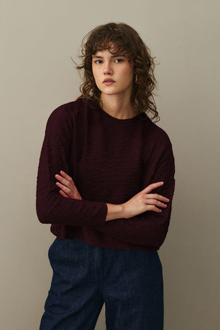 Shirred Viscone Sweater Burgundy