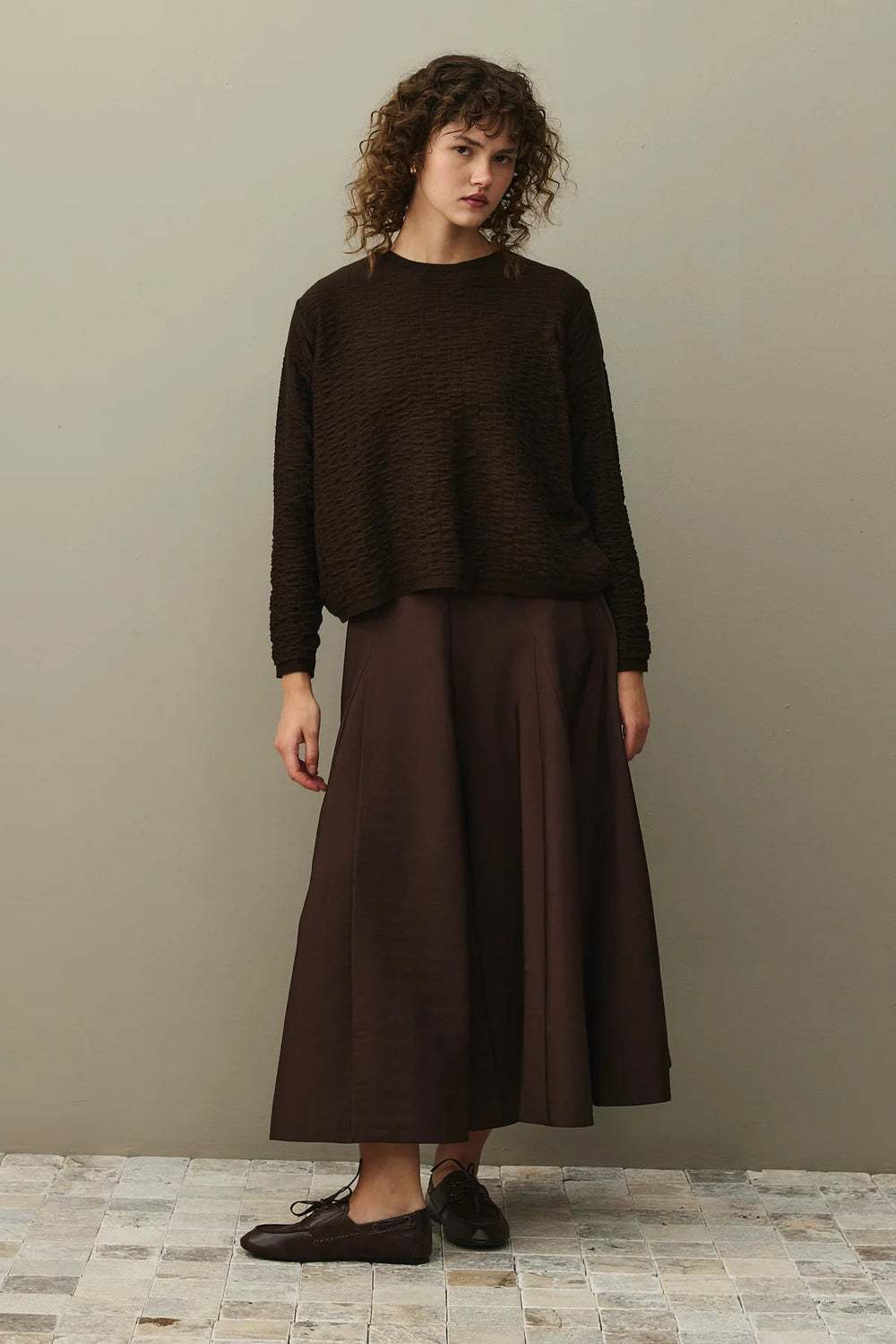 Shirred Viscone Sweater Brown