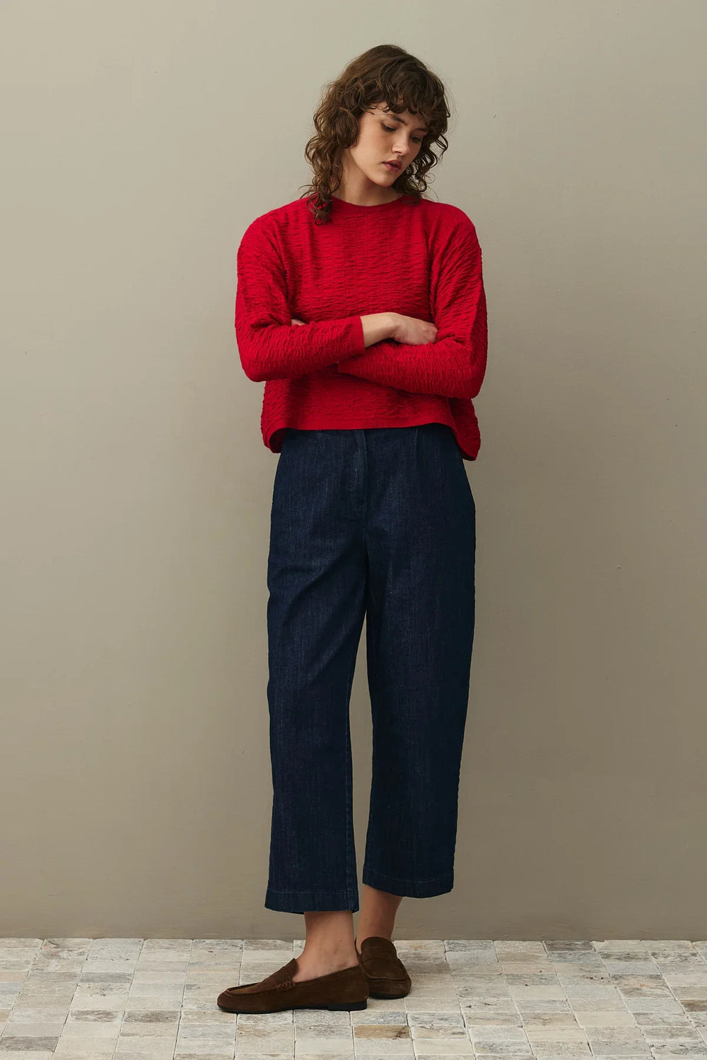 Shirred Viscone Sweater Red
