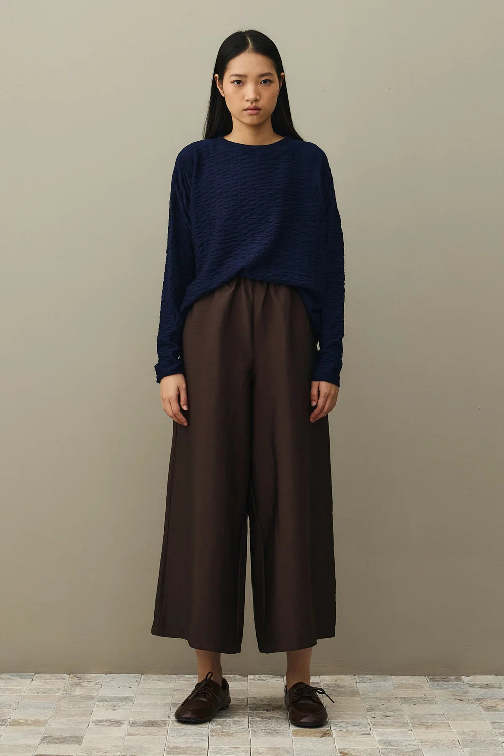 Shirred Viscone Sweater Navy Blue