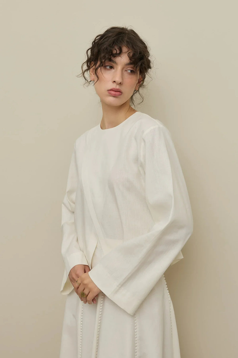 Crisscross Linen Top White