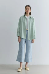 Diagonal Pleated Basic Shirt Light Green