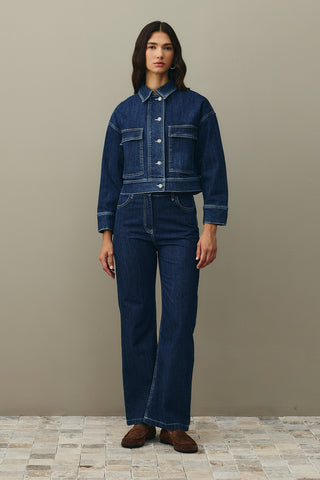 Cepli Denim Ceket Koyu Mavi