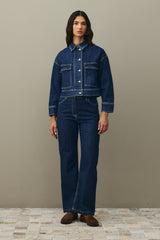 Cepli Denim Ceket Koyu Mavi