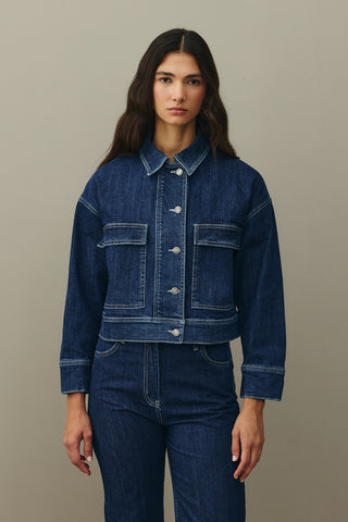 Cepli Denim Ceket Koyu Mavi
