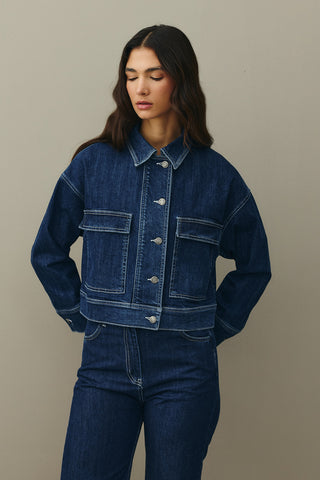 Cepli Denim Ceket Koyu Mavi