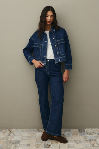 Cepli Denim Ceket Koyu Mavi
