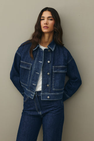 Cepli Denim Ceket Koyu Mavi