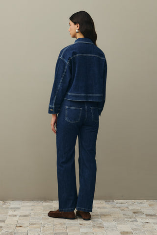Cepli Denim Ceket Koyu Mavi