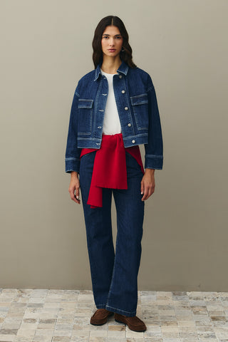 Cepli Denim Ceket Koyu Mavi