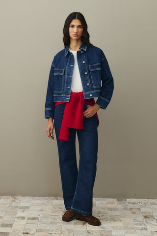 Cepli Denim Ceket Koyu Mavi