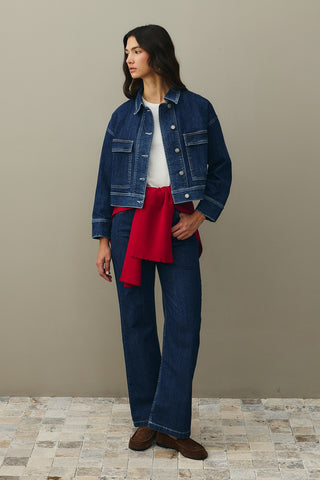 Cepli Denim Ceket Koyu Mavi