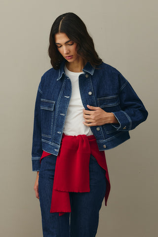 Cepli Denim Ceket Koyu Mavi