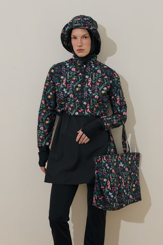 Çiçek Desen 4'lü Mayo Takımı Siyah