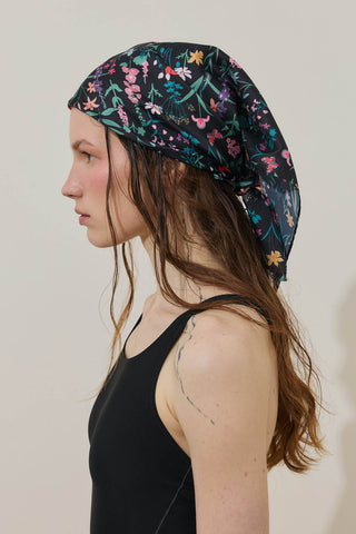 Çiçek Desen Bandana Siyah