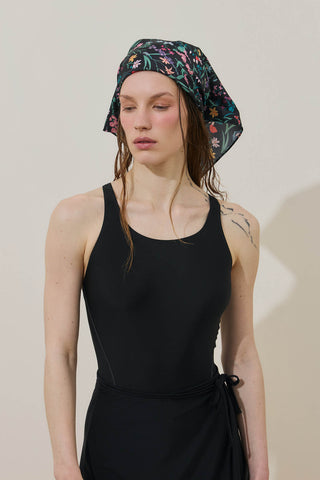 Çiçek Desen Bandana Siyah