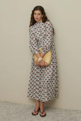 Çiçek Desen Britli Elbise Kahverengi