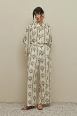 Çiçek Desenli Gömlek Takım Açık Yeşil