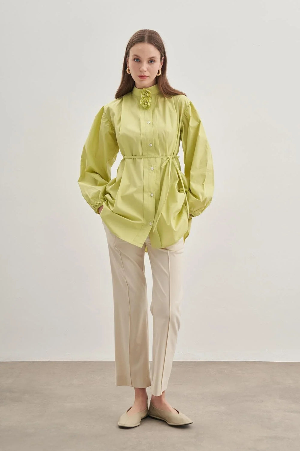 Flower Detailed Shirt Light Green