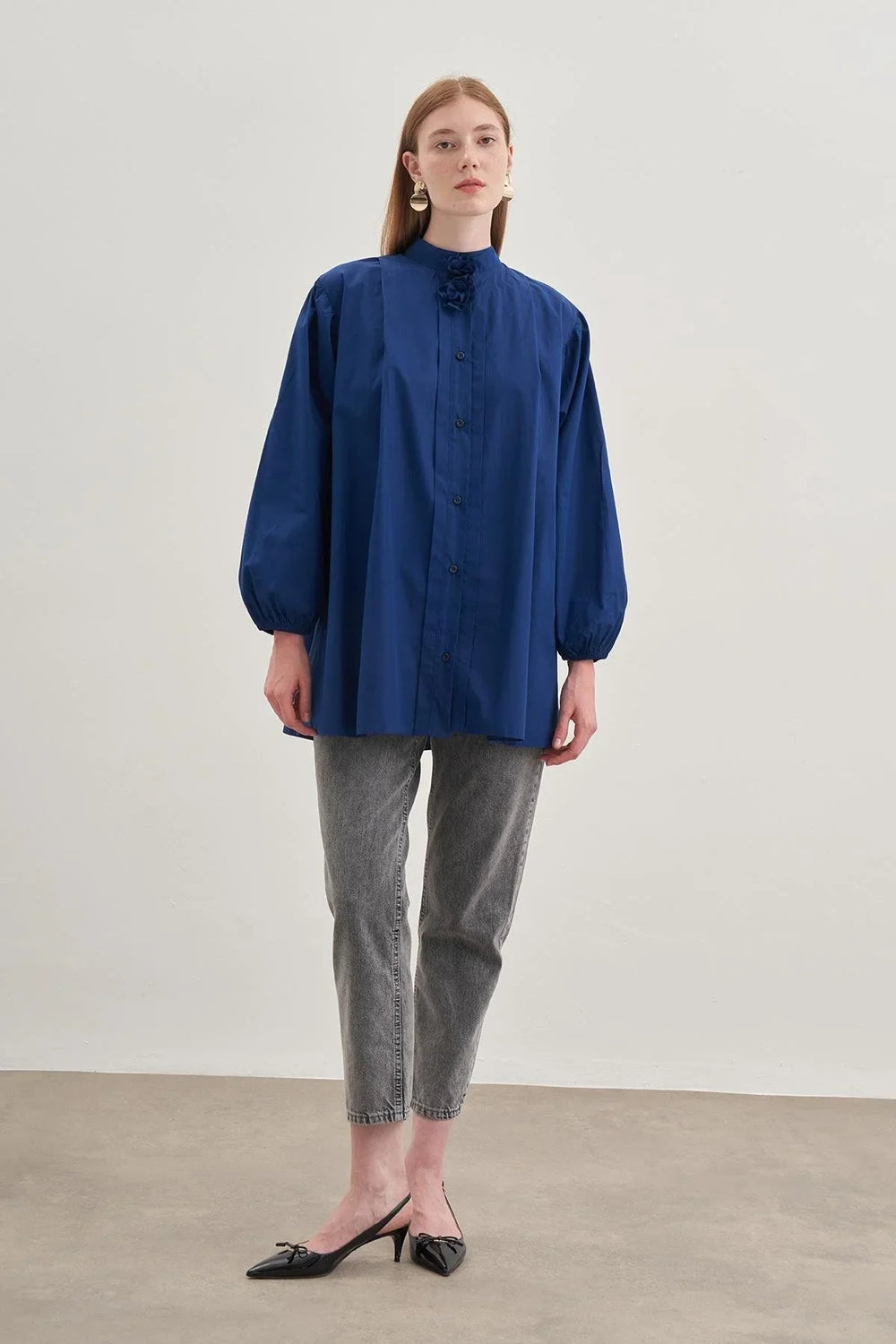 Flower Detailed Shirt Navy Blue