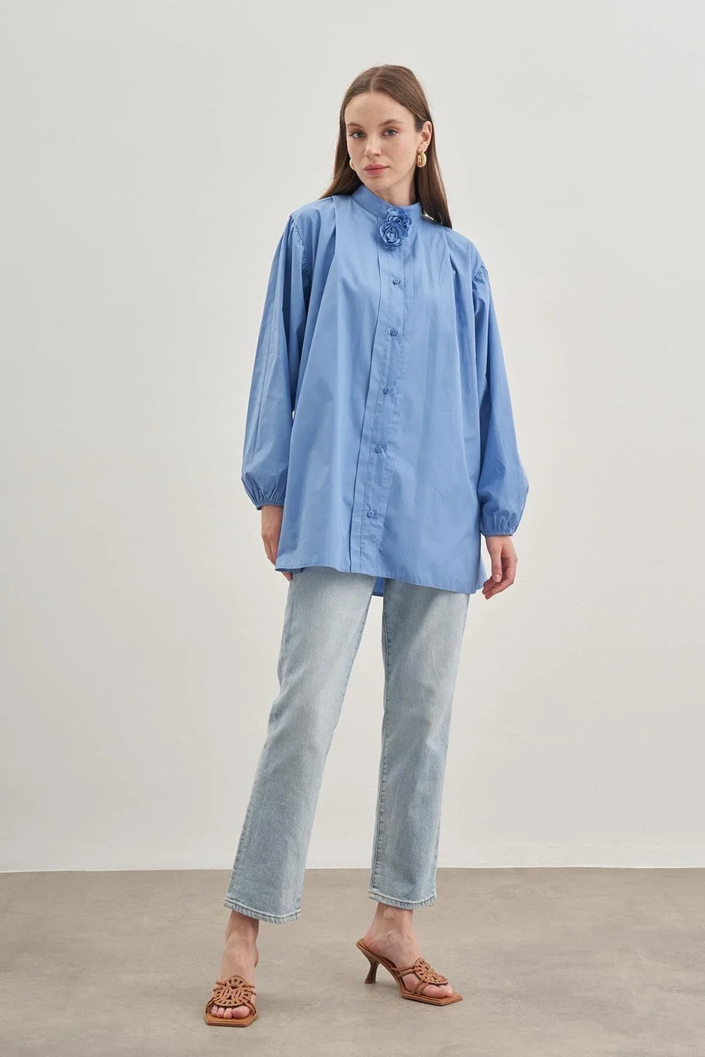 Flower Detailed Shirt Blue