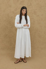 Çift Büzgülü Bürümcük Elbise Ekru