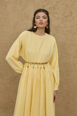Double-Shirred Crepe Dress Yellow