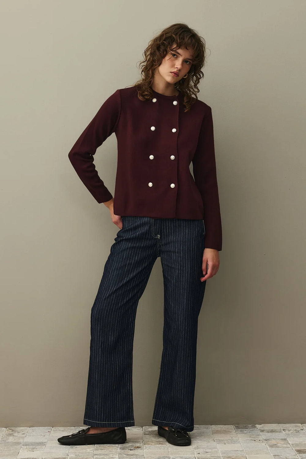 Double Button Crop Cardigan Burgundy