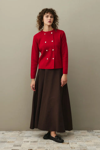 Çift Düğme Crop Hırka Kırmızı