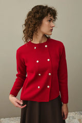 Çift Düğme Crop Hırka Kırmızı