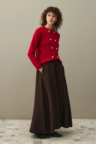 Çift Düğme Crop Hırka Kırmızı