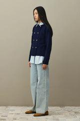 Çift Düğme Crop Hırka Lacivert