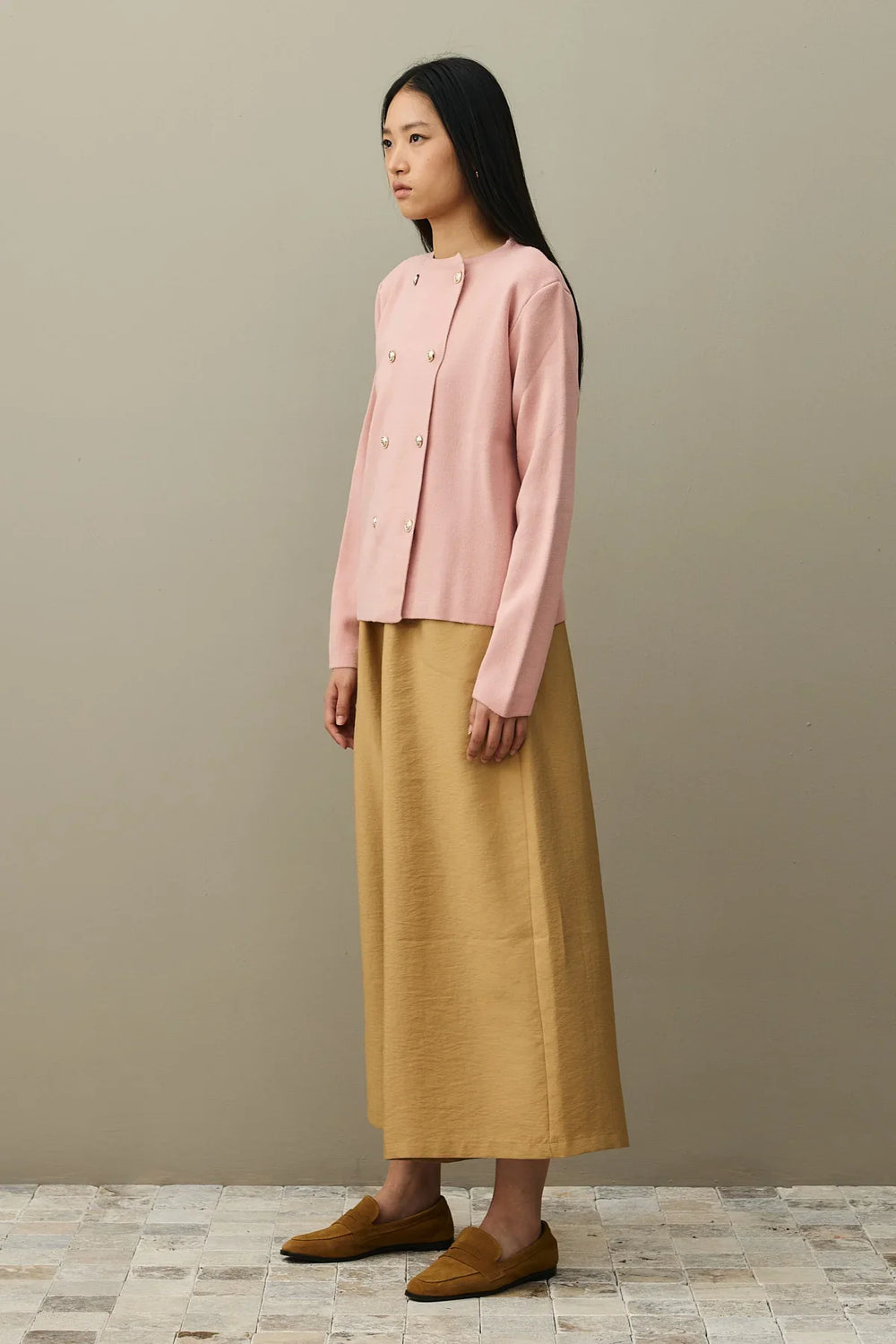 Double Button Crop Cardigan Pink