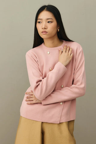 Çift Düğme Crop Hırka Pembe