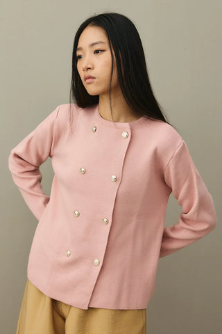 Çift Düğme Crop Hırka Pembe
