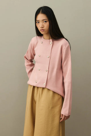 Çift Düğme Crop Hırka Pembe