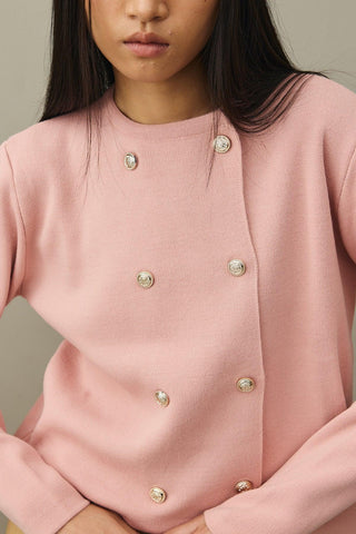 Çift Düğme Crop Hırka Pembe