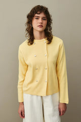 Çift Düğme Crop Hırka Sarı