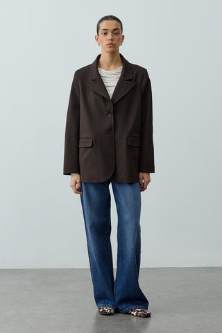 Çift Düğmeli Oversize Blazer Ceket Acı Kahve