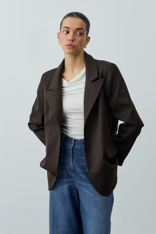 Çift Düğmeli Oversize Blazer Ceket Acı Kahve