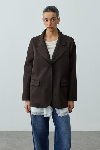 Çift Düğmeli Oversize Blazer Ceket Acı Kahve