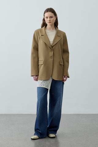 Çift Düğmeli Oversize Blazer Ceket Camel