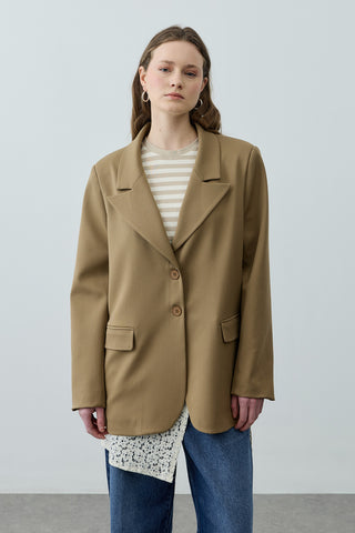 Çift Düğmeli Oversize Blazer Ceket Camel