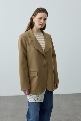 Çift Düğmeli Oversize Blazer Ceket Camel